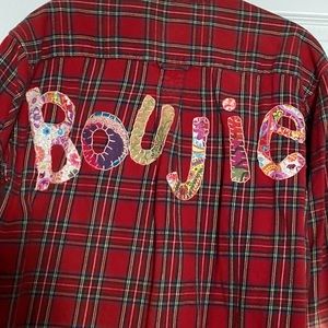 BOUJIE EXTRA -dyed Flannel Embroidery,Unique OOAK Shacket shirt top repurpose XL